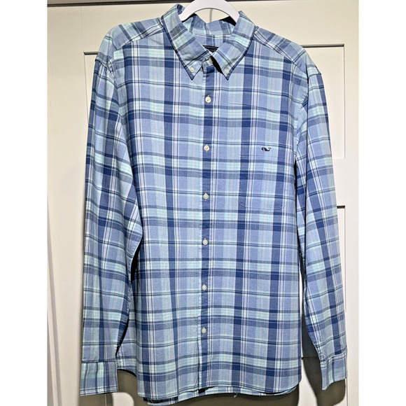 VINEYARD VINES BLUE PLAID BUTTON DOWN LONG SLEEVE MEN'S HARBOR SHIRT XL - Picture 1 of 8